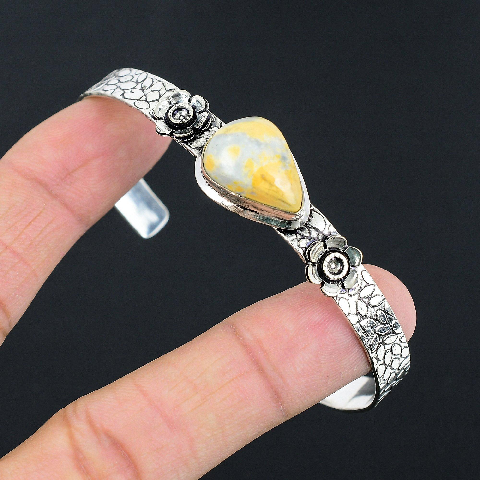 Подарок для нее Натуральный браслет из яшмы Малигано Цветок Регулируемый Серебро 925 пробы Adjustable