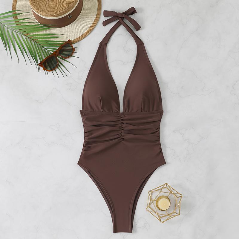 Halter Top Bathing Suit Woman Swimsuits One Piece Swimwear Women's 2026 Trend V Neck Beachwear Female Monokini Summer Bodysuit