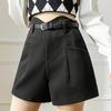 Tweed Shorts Women's Solid Color Casual High Waist Wide Leg Pants