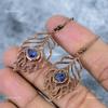 Round Lapis Lazuli Stone Electroformed September Dangling Ethnic Earrings Copper VP-85