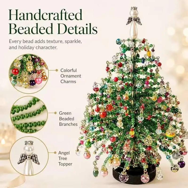 DIY Beaded Mini Christmas Tree Craft Kit, Color Pearl Desktop X‑mas Tree Ornament, Table & Bookshelf Decoration for Indoor Home Festival Decor