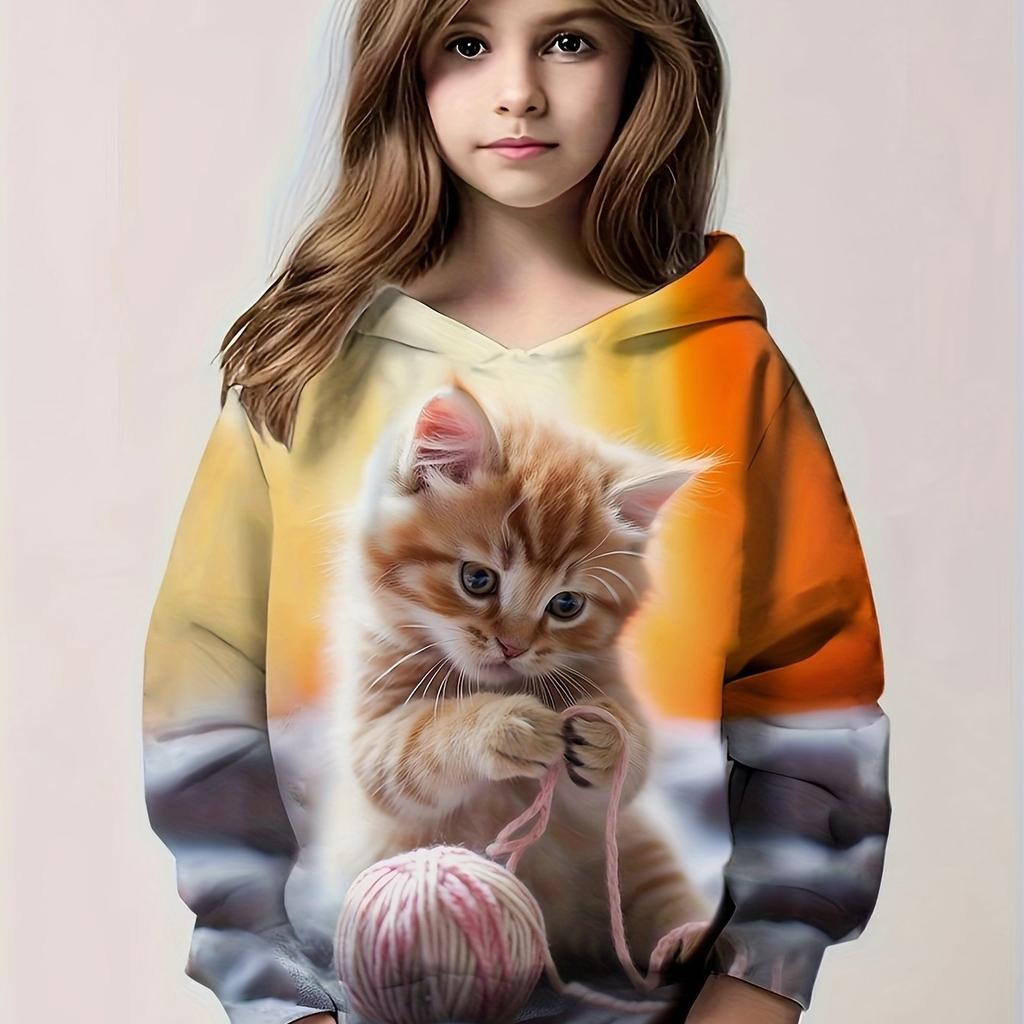 Children's Clothing Hoodies Long Sleeve Kids Clothes Girl Boy Autumn Sweatshirt Cartoon 3D Cat Print Streetwear Children Top
