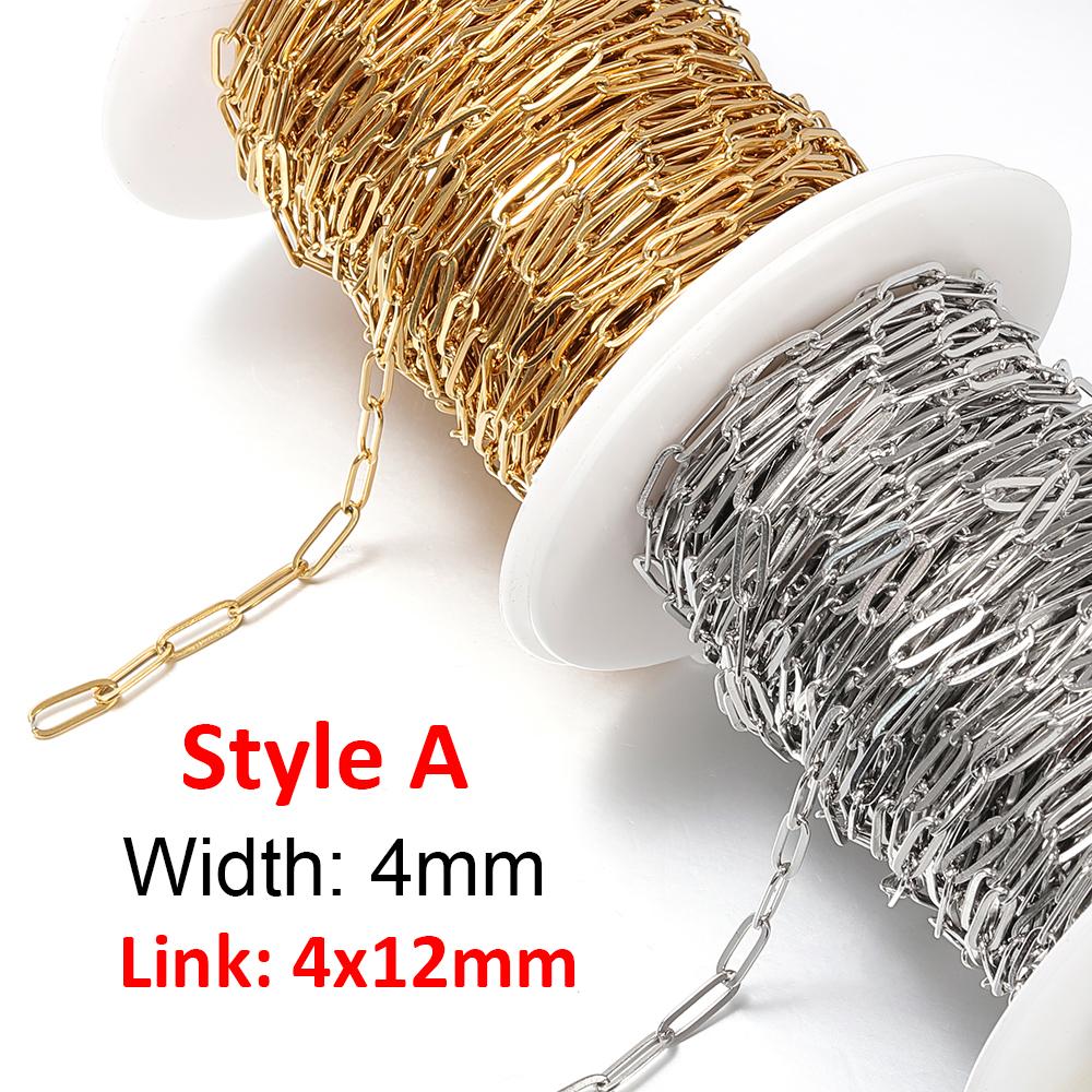 No Fade 1meter 4mm Stainless Steel Chain Cable Gold Chains for Necklace Bracelet Anklet Jewelry Making Components Wholesale DIY