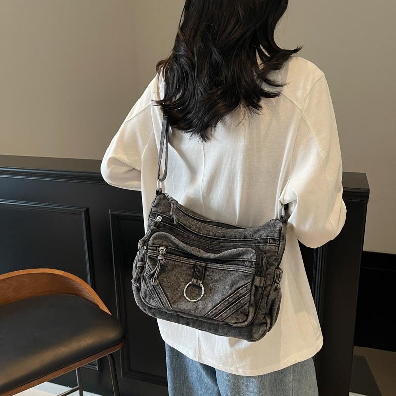 Denim Messenger Bag Vintage Women's Bag Large Capacity Multi-Layer Shoulder Bag