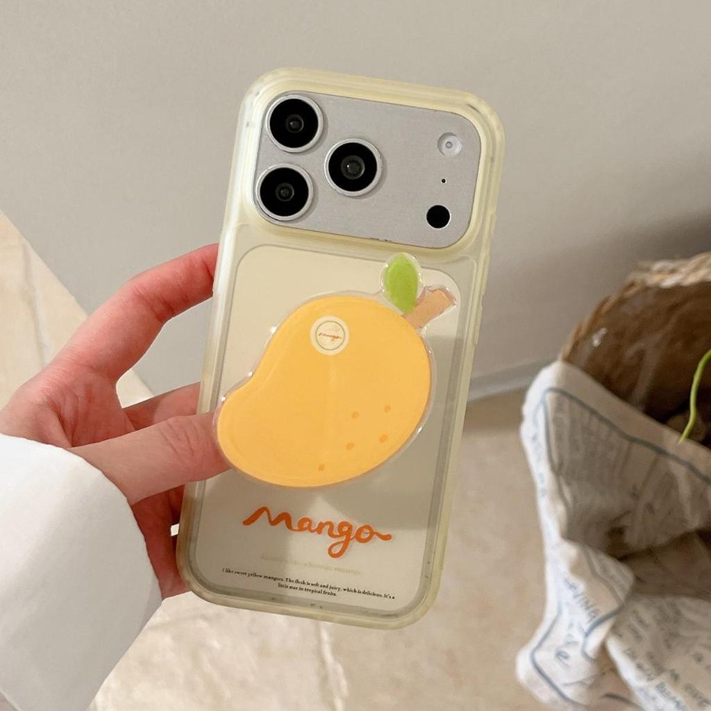 Ins Style Cute Yellow Mango Stand Phone Case for iPhone 16/15 and Apple 17 Pro Max