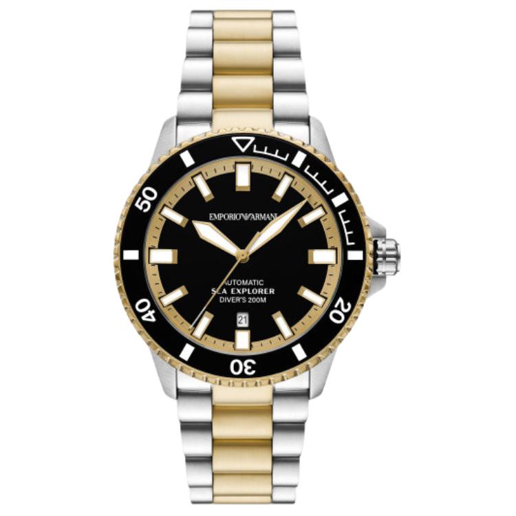 Emporio Armani Sea Explorer Automatic Two-Tone Stainless Steel Watch AR60089 Black Dial