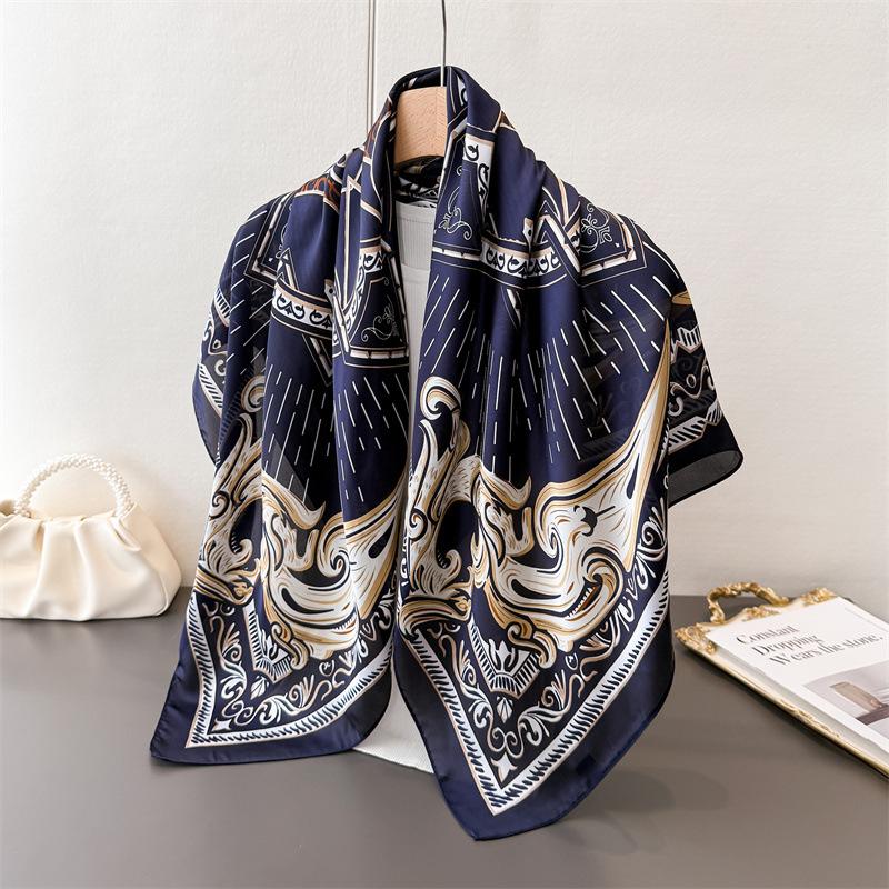

Cross-Border Simulated Silk High-End Printing Large Square Scarf Silk Scarf Shawl Headscarf Neck Protection Scarf Decorative Women S Scarf 90*90cm