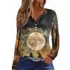 Women's T Shirt Tee HAlloween Print Button Long Sleeve Daily Weekend Fashion Basic V- Neck Regular Top