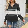 Autumn and winter women's fashion striped color blocking knit sweater long sleeve zipper lapel sweater