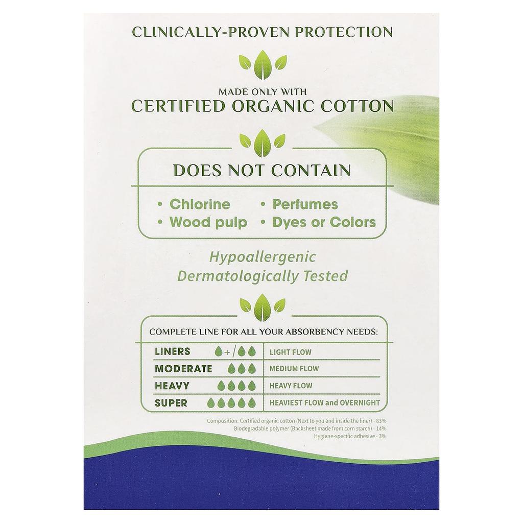 Organic Cotton Pads, Heavy Flow Night, 10 Pads