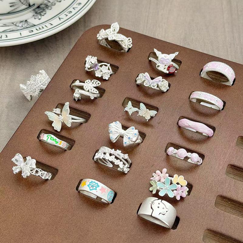 Yunjian Streamer Sweet Wind Niche Design Butterfly Flower Ring Female Enamel Hollow Stacked Ring Tide