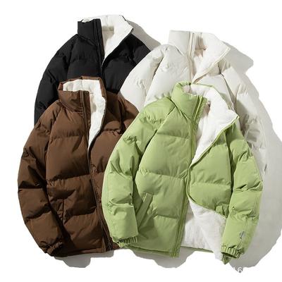 Mens Winter Thickened Cotton Puffer Jacket Stand Collar Zip Front Loose Fit Warm Outerwear Youth