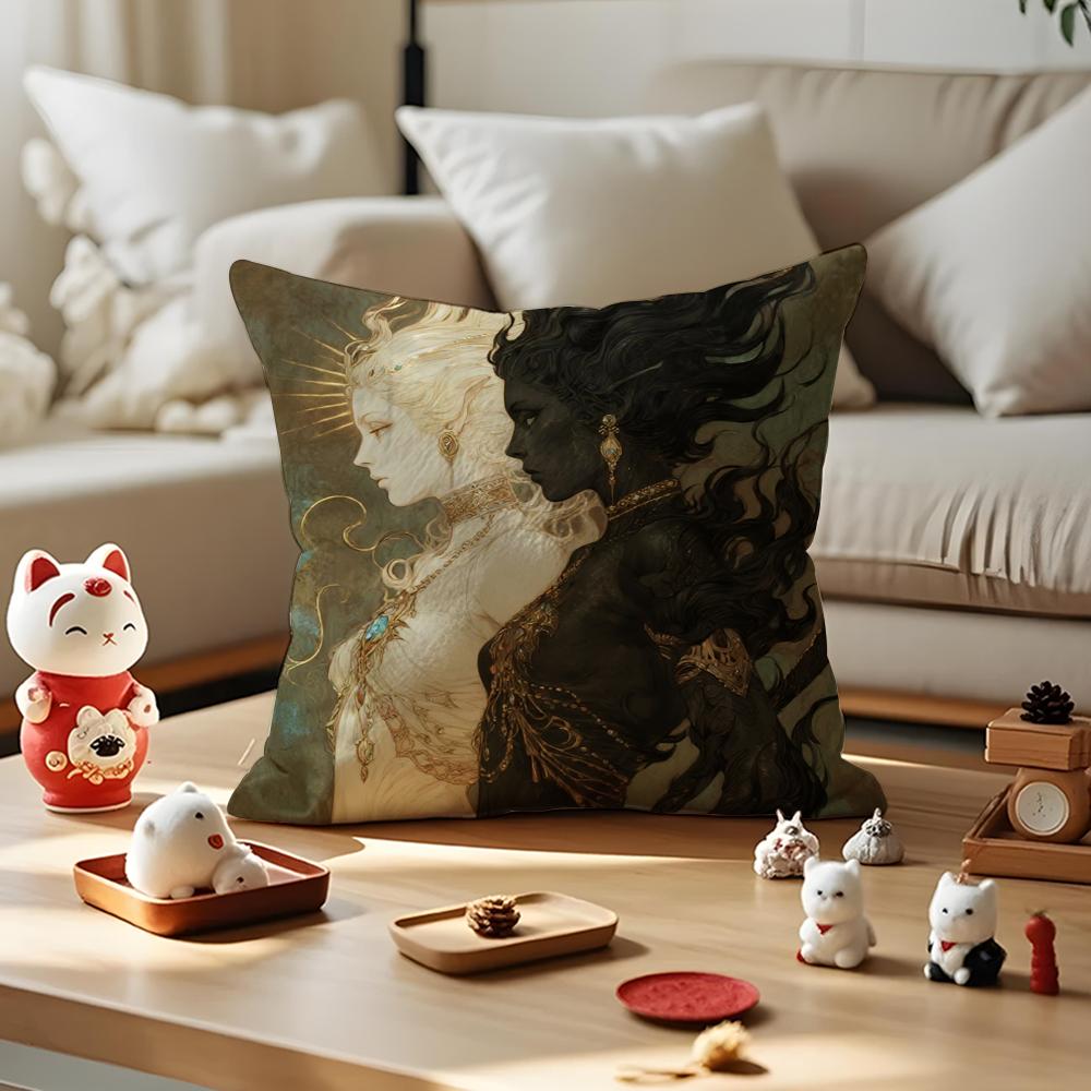 Angels And Demons Cushion Cover Antidustmite Pillowcase Invisible Zipper Silky Short Plush Sofa Cushion Cover
