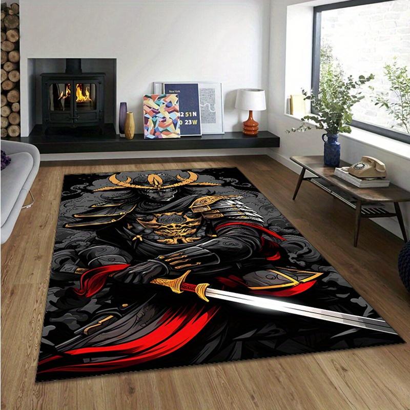 Crystal Velvet Japanese Samurai Design Area Rug for Bedroom And Living Room Home Decoration, Non-Slip Mat for Bedside.