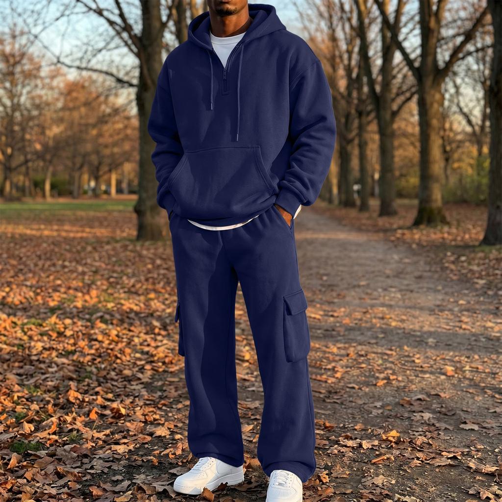 Men's Zip Up Hoodie and Cargo Jogger Pants 2 Piece Set for Casual Outdoor Sportswear
