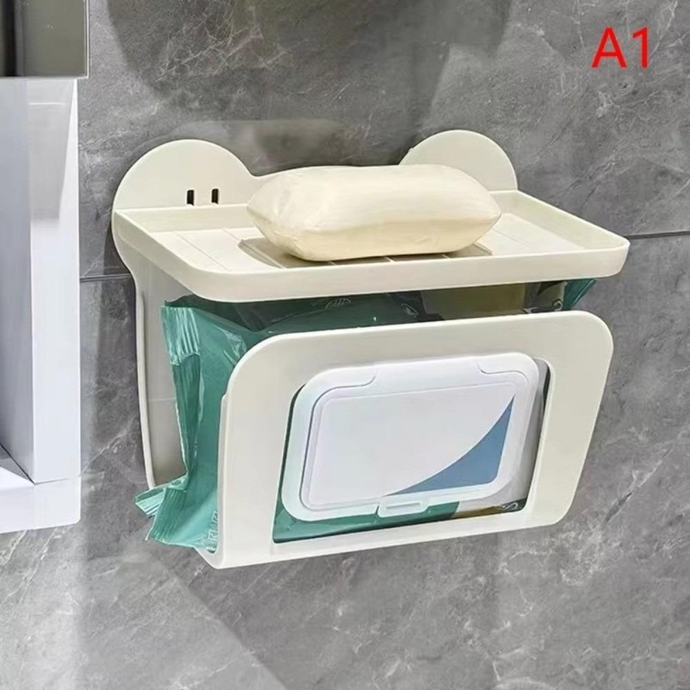 Cartoon Wall Mounted Wet Wipes Box Waterproof Cream Style Bathroom Drawer Box No Punching Storage Rack Miscellaneous Items