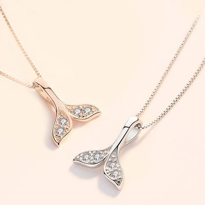 Modische Zirkon Fischschwanz Halskette Meerjungfrau Delfin Anhänger Schlüsselbein Kette Schmuck