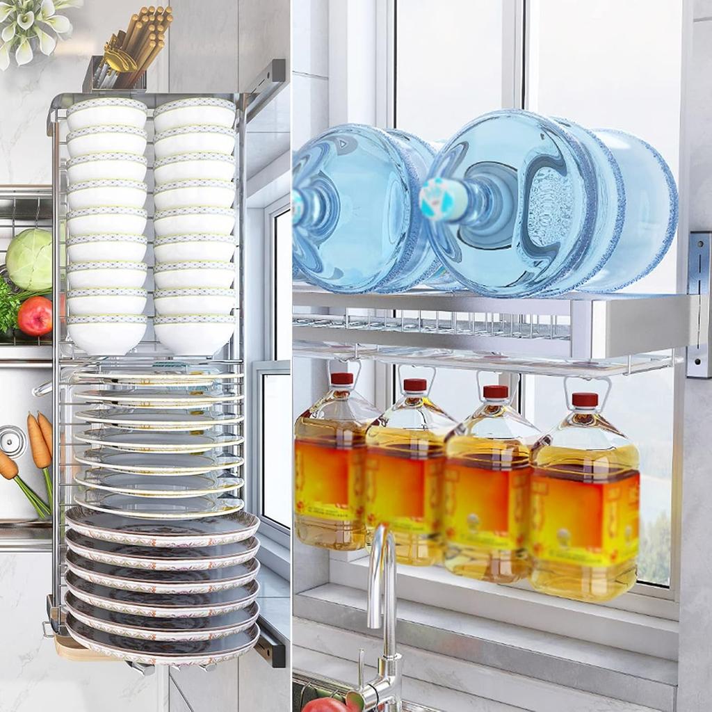 Stainless Steel Wall-Mounted Dish Rack, Dish Drying Rack with Drip Tray, Cutlery Rack and Cutting Board Rack, Silver (80x30cm)