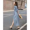 Women's Linen Blend Pleated Lapel Midi Dress