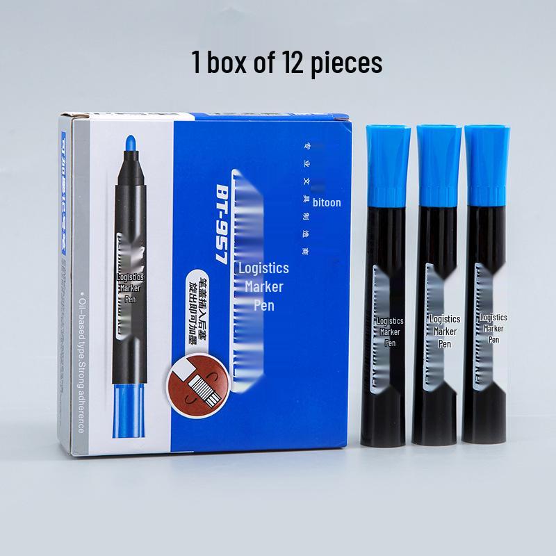 Baitong BT-957 Oil-Based Refillable Marker Pen Set - 12 Quick-Drying, Large-Capacity Pens in Black, Blue, Red синий