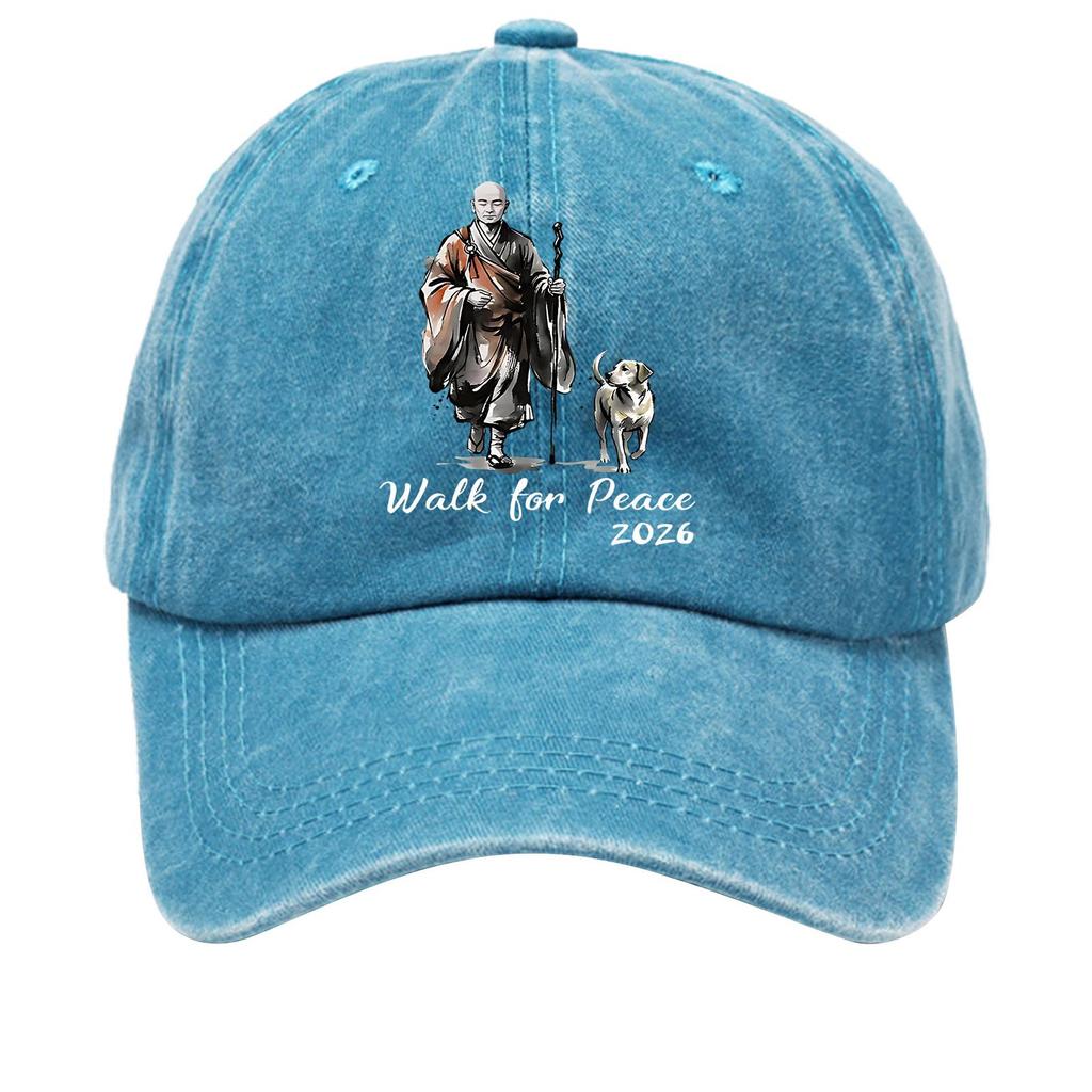 Washed Cotton Baseball Cap with Printed Distressed Soft Top Denim Hat, Vintage Hat