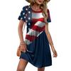 Women's Short Sleeve Floral Print Casual Dress Round Neck Waist Tie with Pockets Lightweight Summer Dress