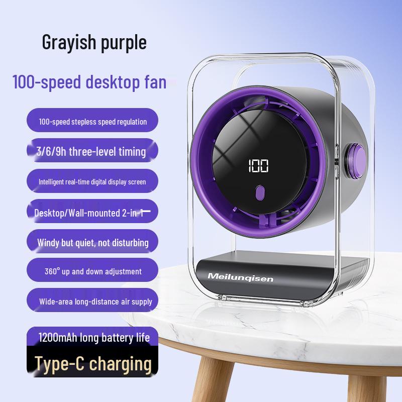 

Smart Leafless Desktop Fan with Digital Display - USB Rechargeable, 100 Speed Turbo F6 Desktop Fan фіолетовий/сірий колір