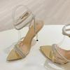 Fashion Sexy Pointed Toe Rhinestone High Heels Women Luxury Glitter Crystal Ankle Strap Sandals Elegant Wedding Prom Shoes Size 35-41