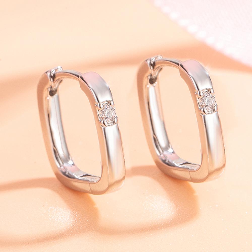 Square Geometric Single Diamond Smooth Hoop Earrings - European and American Niche Design Fashion