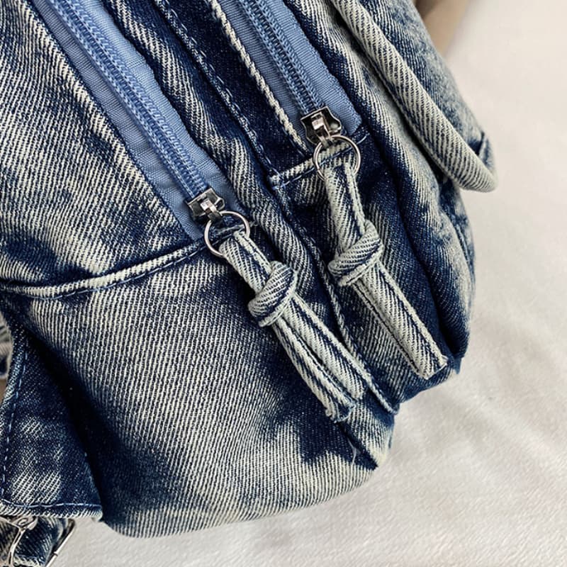 Washed denim backpack women go out small backpack