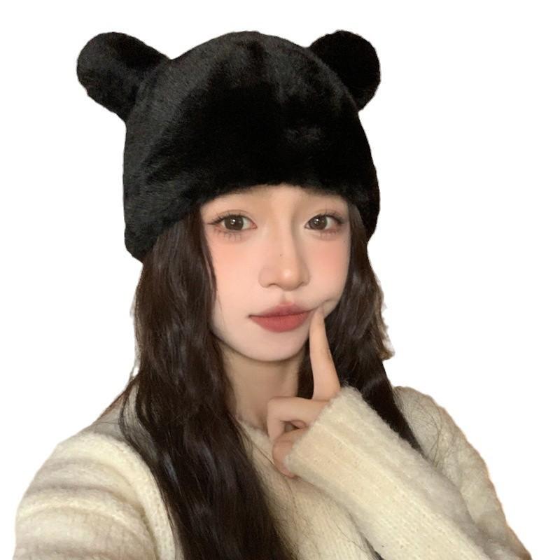 Korean Version of Autumn and Winter New Hat for Women Imitation Mink Bear Ears Fisherman Hat Solid Color Versatile Winter Plush Hat