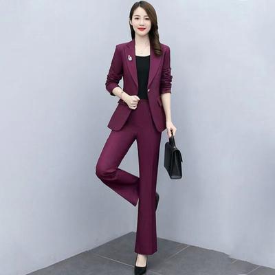 2 Pcs/Set Lady Formal Coat Pants Set Turn-down Collar Long Sleeves Suit