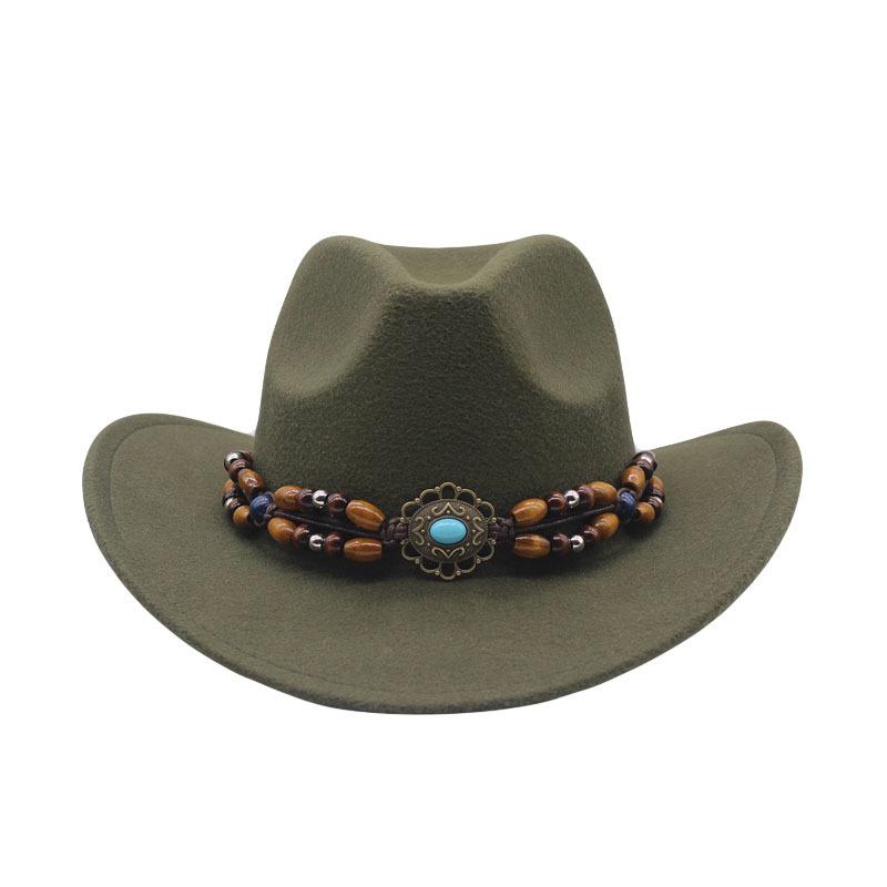 European and American New Western Cowboy Hat Woolen Jazz Top Hat Men and Women's Ethnic Style Big Eaves Hat Autumn and Winter Felt Hat