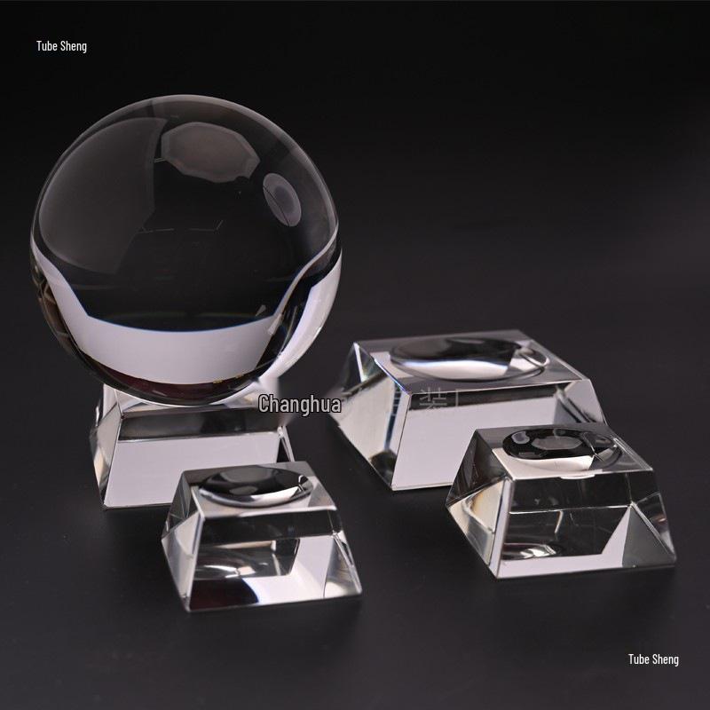 Transparent Trapezoidal Crystal Glass Ball & Mineral Display Stand