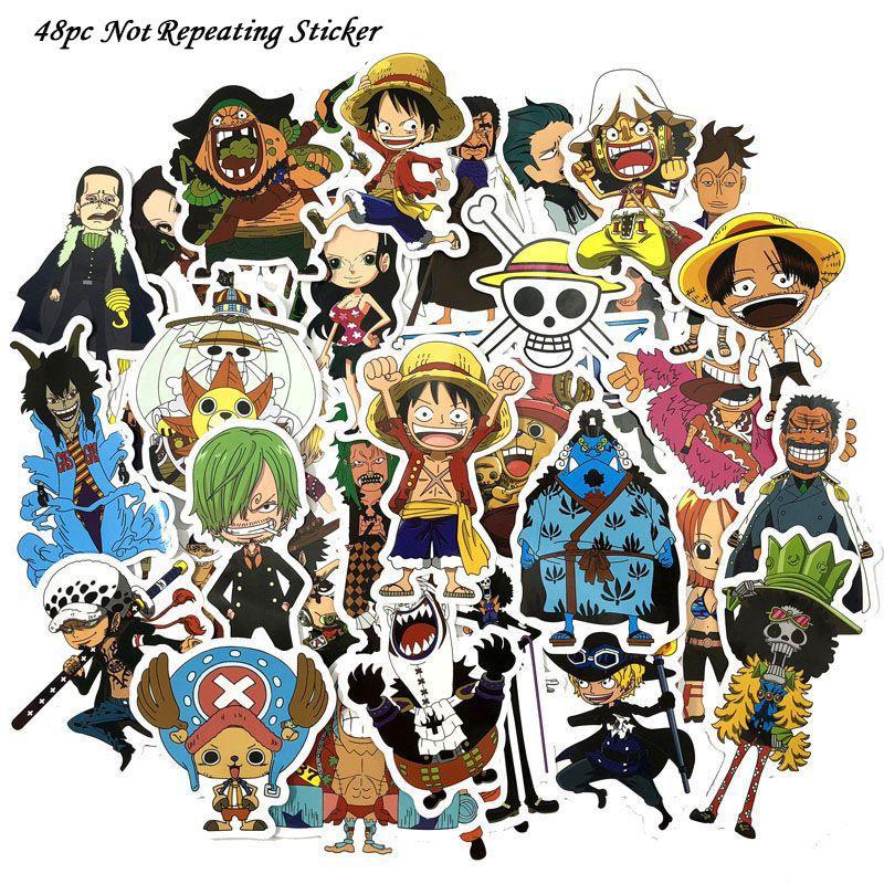 

48pcs One Piece Anime Cartoon Stickers Laptop Luggage Car Decals Pvc Waterproof
