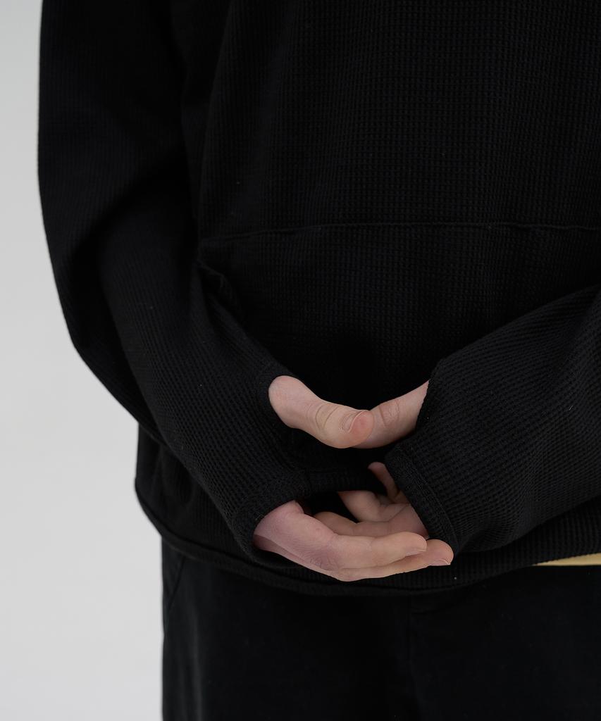 Waffle Hooded T-Shirts (Black)