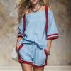 2026 Amazon European and American cross-border spring and summer women's suit off-the-shoulder top + shorts sports and leisure two-piece set