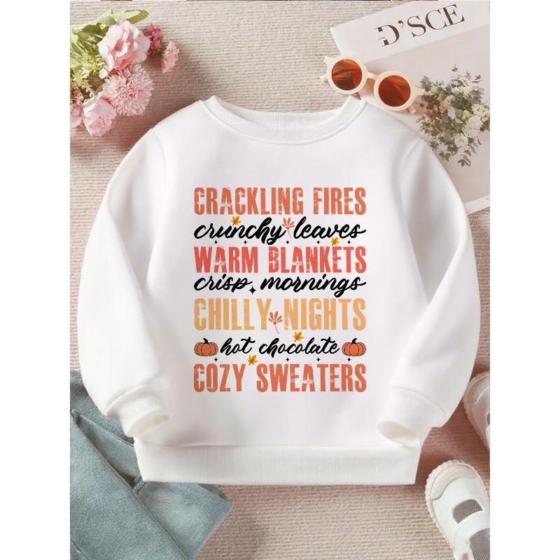 Kids Crewneck Long Sleeve Pullover Sweatshirt, Creative Letter Graphic Print 110 белый