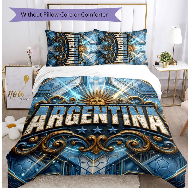 Set Biancheria da Letto Stampata Calcio Argentina 3 Pezzi Copriletto Traspirante Accogliente come Regalo per Inaugurazione Casa o Festa