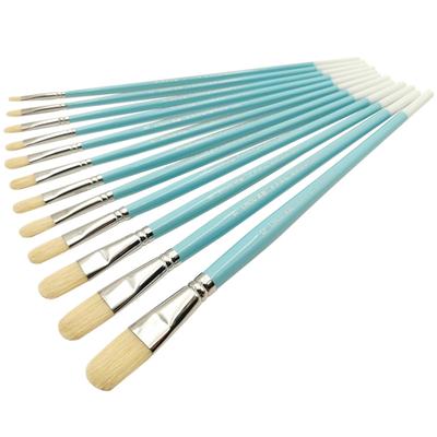Pennelli a setola a nocciola Testa tonda Pennello a lingua d'anatra Set da 12 pezzi Pennelli per capelli duri per pittura acrilica ad acquerello a guazzo a olio