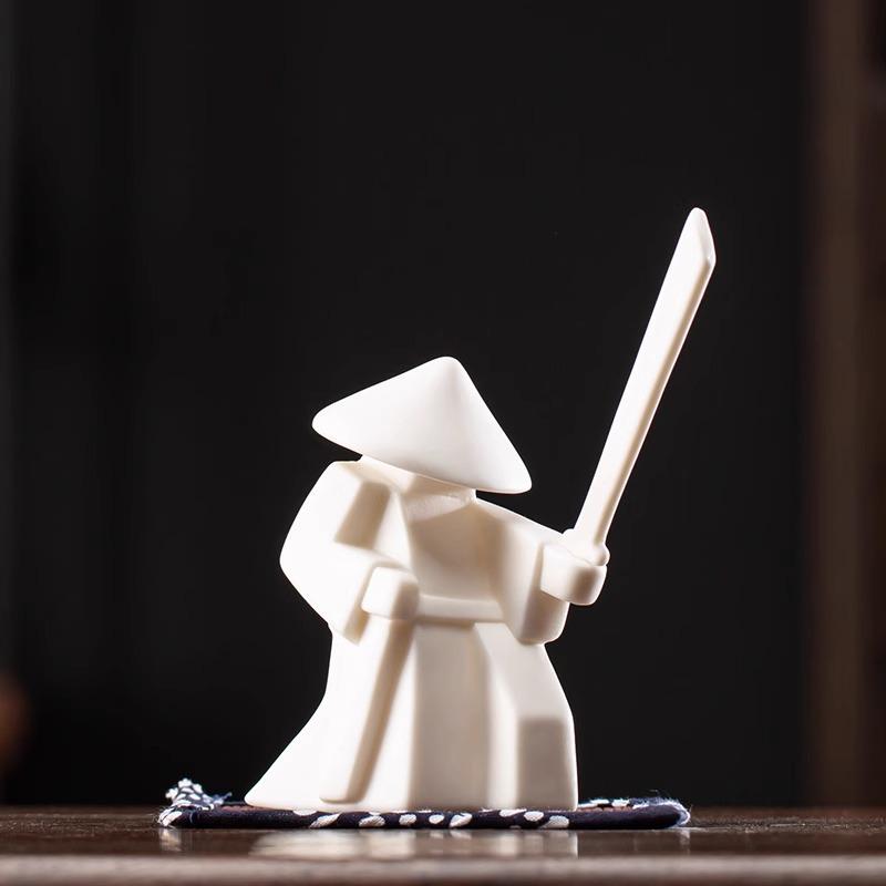 Ceramic Swordsman Incense Holder: Creative Sword-Dancing Ornament & Stick Burner Base
