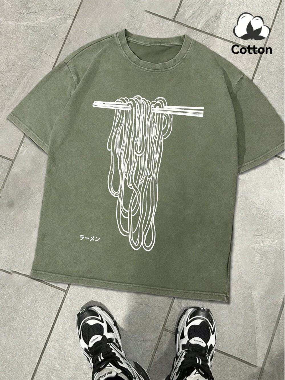 

I Like Lamian Noodles Prints Washed TShirt Mens Cotton Oversized T Shirt Casual ONeck Short Sleeve Tops Summer Male Clothes S
