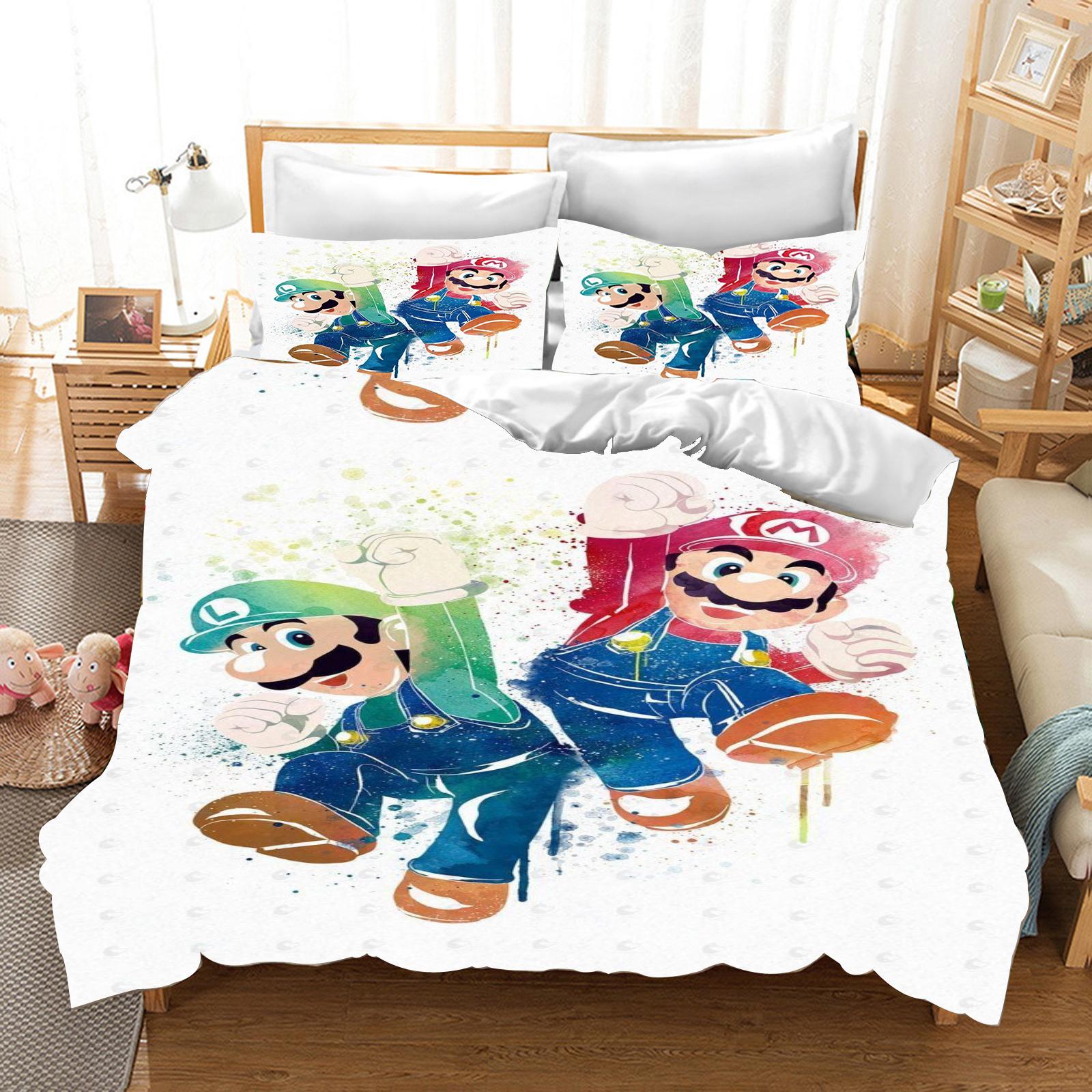

Mario Duvet Cover Set Comforter Bedding 3d Children S Bedding Set 3-Piece 1 Quilt Cover King Size 173X233CM