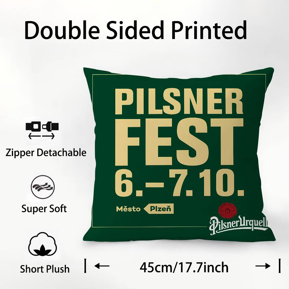 Beer P-Pilsner U-Urquell Pillow Case Square Double‑Sided Print Cushion Case For Sofa Home Bedchamber Decor Gift