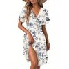 Robe d'été pour femme, imprimé floral, décontractée, plage, ligne A, col en V, ample, robe d'été