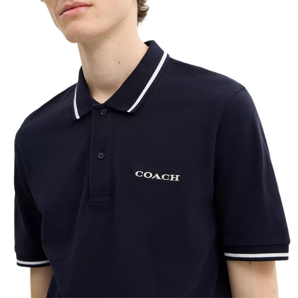 Coach Organic Cotton Striped Trim Short Sleeve Polo Shirt Men tops CBW44-RF2