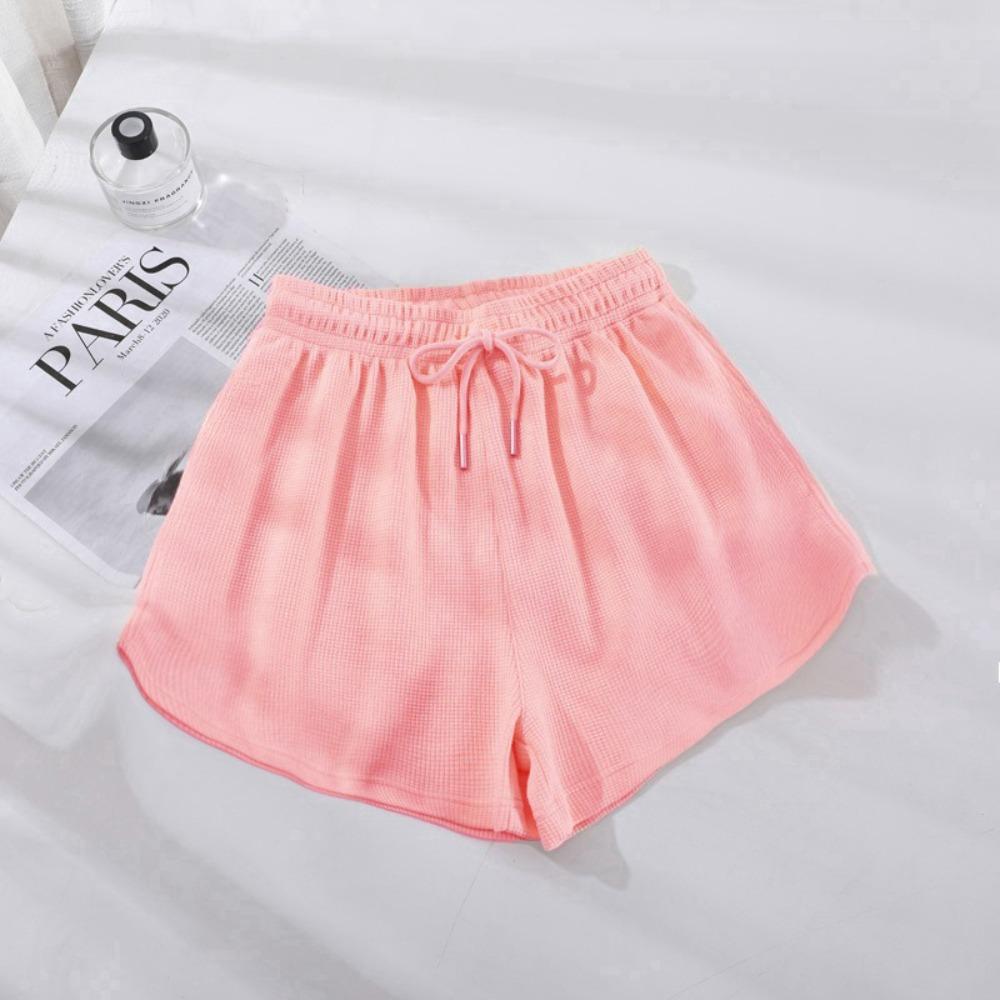 Women's Elastic Waist Wide Leg Shorts Loose Fit Sweatshorts Waffle Knit Medium Stretch Solid Color Summer Casual Loungewear Shorts