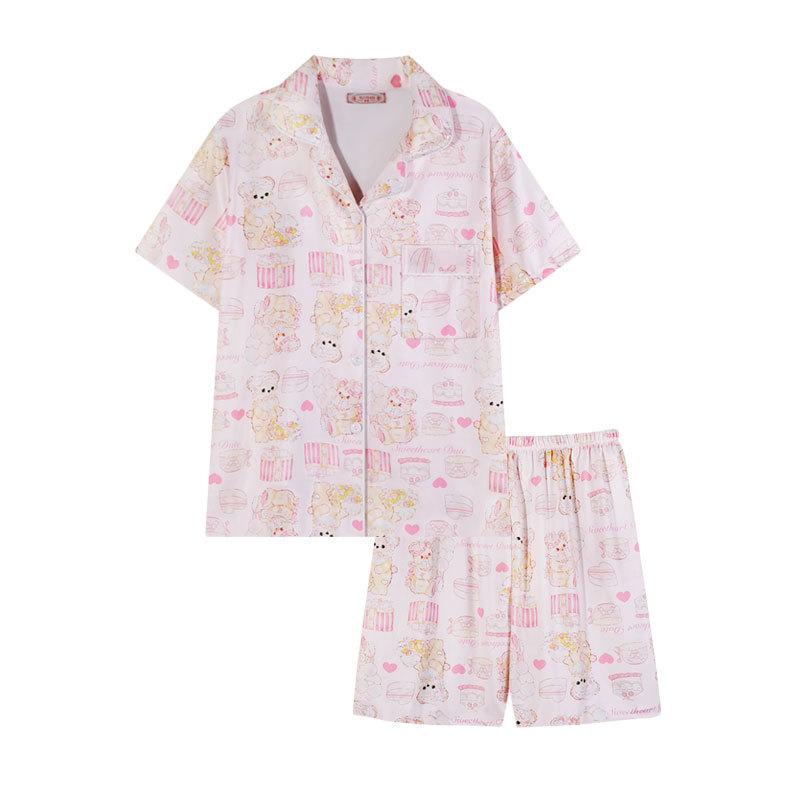 Pajamas Women's Summer Short-sleeved Shorts Cardigan Sweet and Cute Casual Girl Cotton Korean Version Women's Loungewear Suit