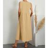Fashionable Summer Temperament Women's Solid Color Cotton Linen Loose V-neck Dress