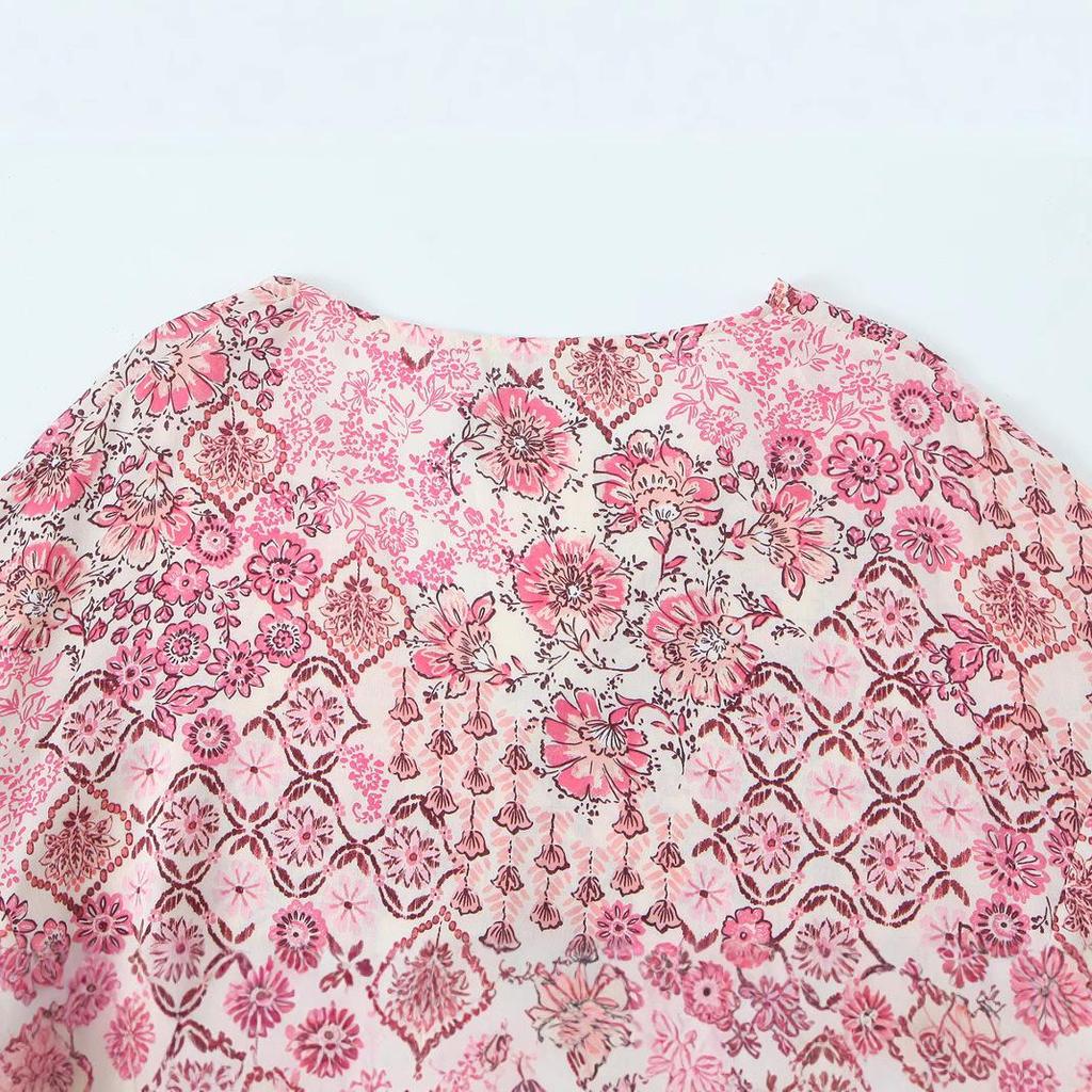 2025 Spring Women's European & American Casual Puff Sleeve Print Dress